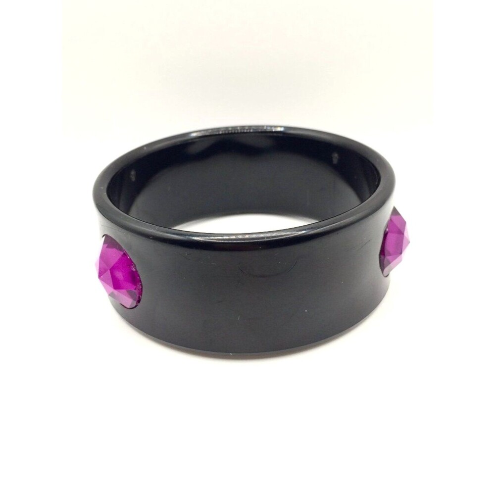 VINTAGE Chunky Bangle Bracelet Acrylic Plastic Wide Chunky Purple Rhinestones 80